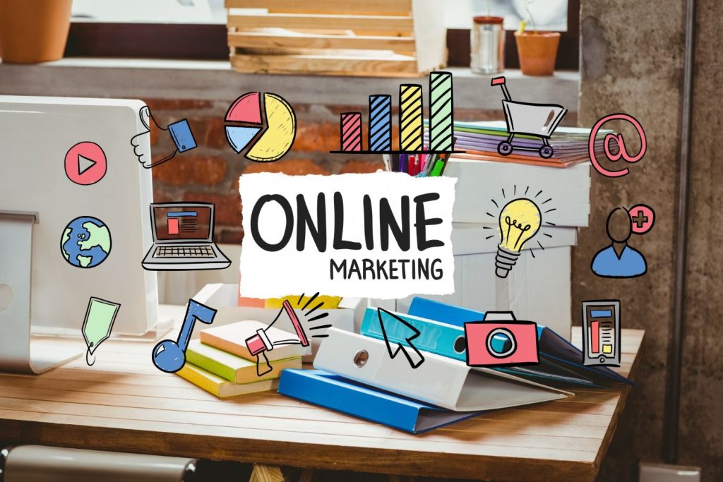 Online Marketing stilizzato con disegni